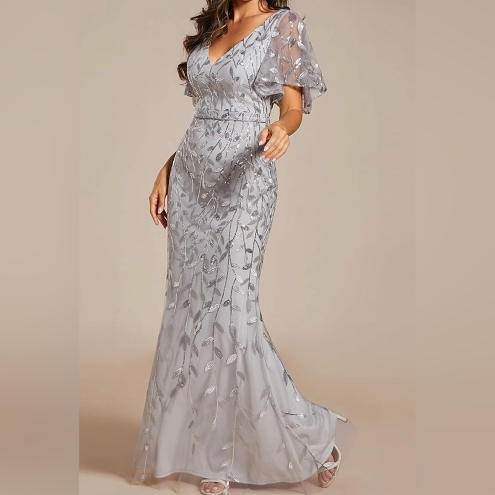 Ever Pretty Silver Sequin Leaf Dress
